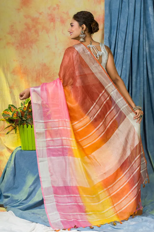 Multi_Color_Dye_Handloom_Linen_Bhagalpuri_Saree_for_women's