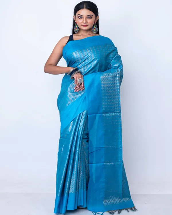 Handloom_Bhagalpuri_Cotton_Munga_Silk_Crafted_Zari_Weaving_Saree_for_women's_(Azure)