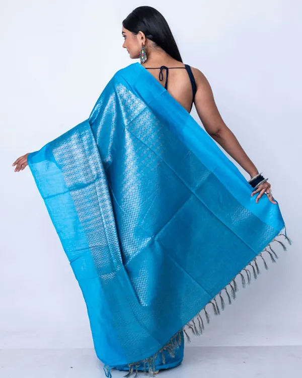 Handloom_Bhagalpuri_Cotton_Munga_Silk_Crafted_Zari_Weaving_Saree_for_women's_(Azure)
