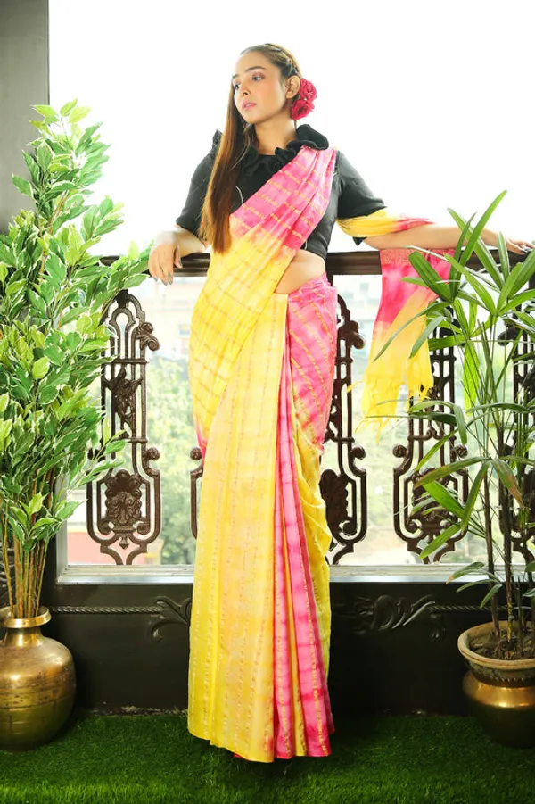 Handloom_Bhagalpuri_Kota_Art_Silk_Tie_Dye_Dye_Saree_(_Yellow_&_Pink)