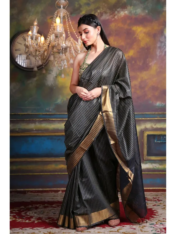 Handloom_Cotton_Silk_Striped_Sequin_Pallu_Bhagalpuri_Saree_(Black)