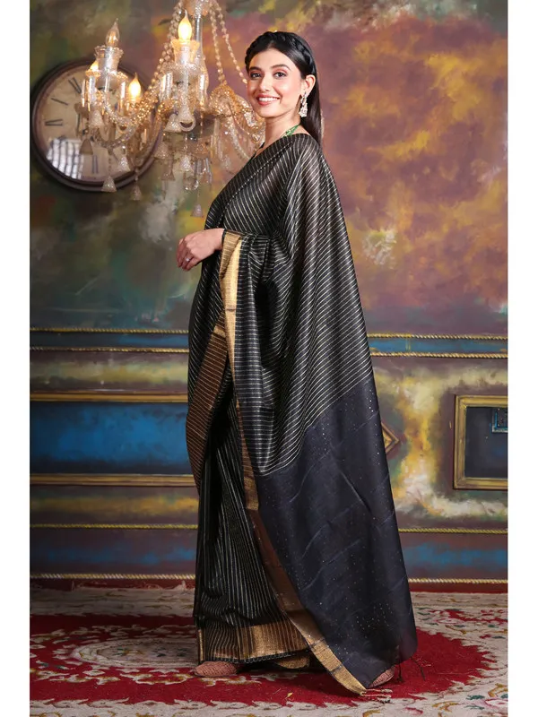 Handloom_Cotton_Silk_Striped_Sequin_Pallu_Bhagalpuri_Saree_(Black)