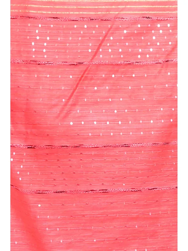 Handloom_Bhagalpuri_Cotton_Silk_Striped_Sequin_Saree_(_Red)