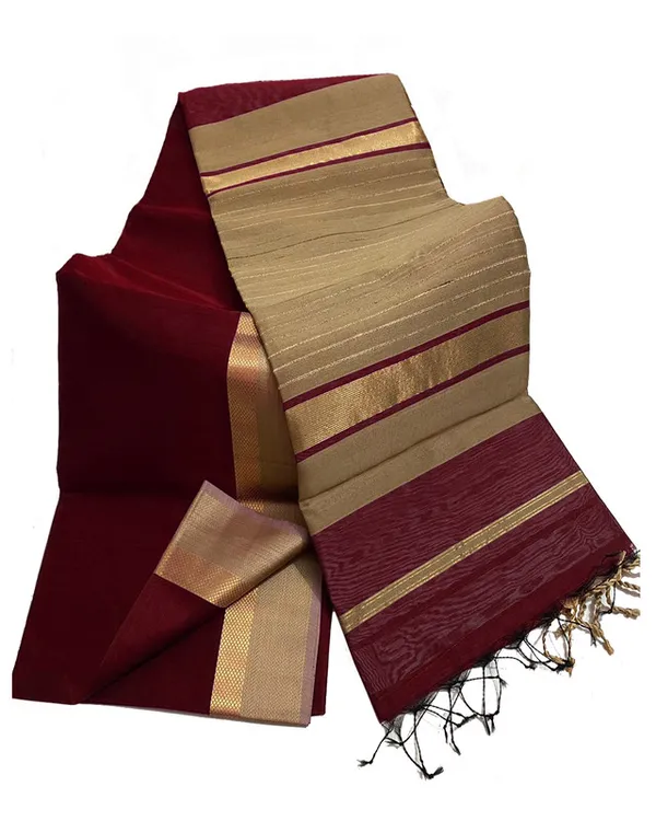 Bhagalpuri_Cotton_Tussar_Silk_Saree_with_Designed_Border_(Maroon_Red)
