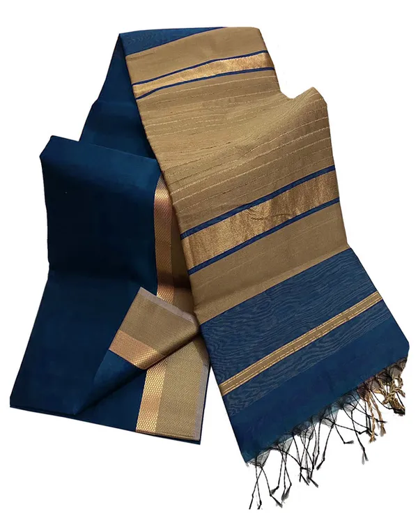 Bhagalpuri_Cotton_Tussar_Silk_Saree_with_Designed_Border_(Midnight_Cyan)
