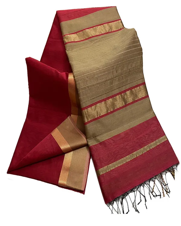 Bhagalpuri_Cotton_Tussar_Silk_Saree_with_Designed_Border_(Ruby_Red)