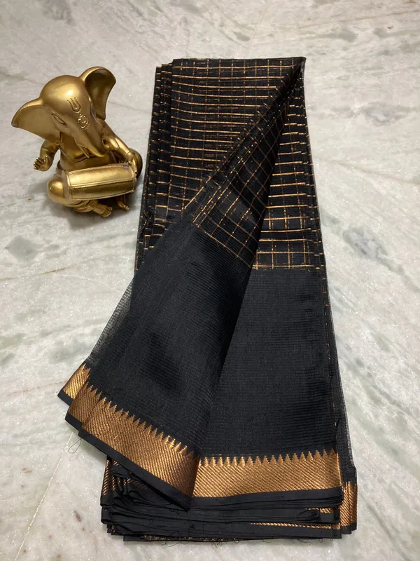 Bhagalpuri_Handloom_Cotton_Silk_Check_Half_Body_Saree_for_women's_(Black)