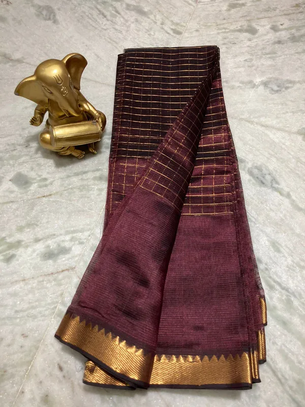 Bhagalpuri_Handloom_Cotton_Silk_Check_Half_Body_Saree_for_women's_(Burgundy_Brown)