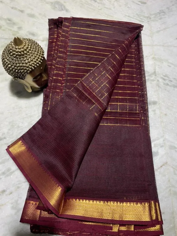 Bhagalpuri_Handloom_Cotton_Silk_Check_Half_Body_Saree_for_women's_(Burgundy_Brown)