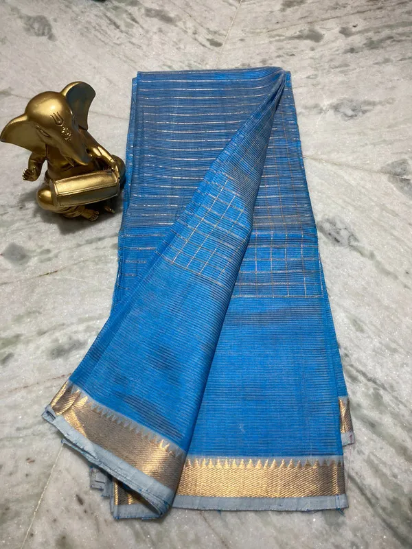 Bhagalpuri_Handloom_Cotton_Silk_Check_Half_Body_Saree_for_women's_(Curious_Blue)