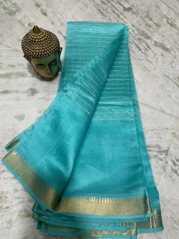 Bhagalpuri_Handloom_Cotton_Silk_Check_Half_Body_Saree_for_women's_(Cyan)