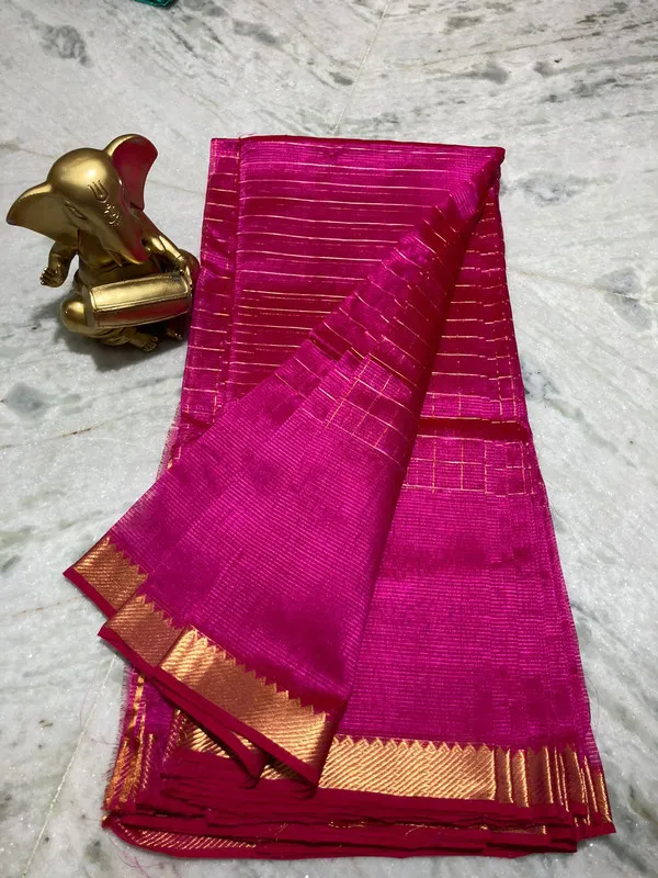 Bhagalpuri_Handloom_Cotton_Silk_Check_Half_Body_Saree_for_women_with_Blouse_Piece