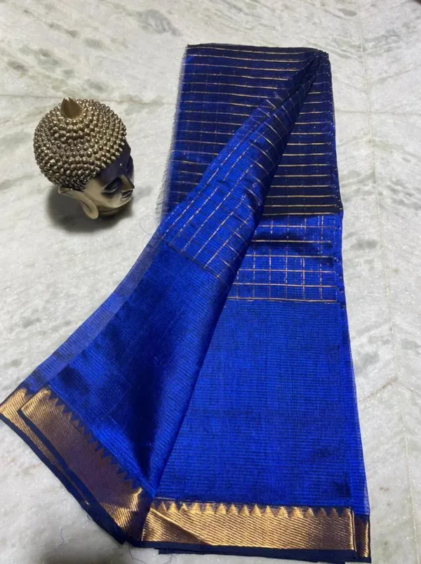 Bhagalpuri_Handloom_Cotton_Silk_Check_Half_Body_Saree_for_women's_(Duke_Blue)