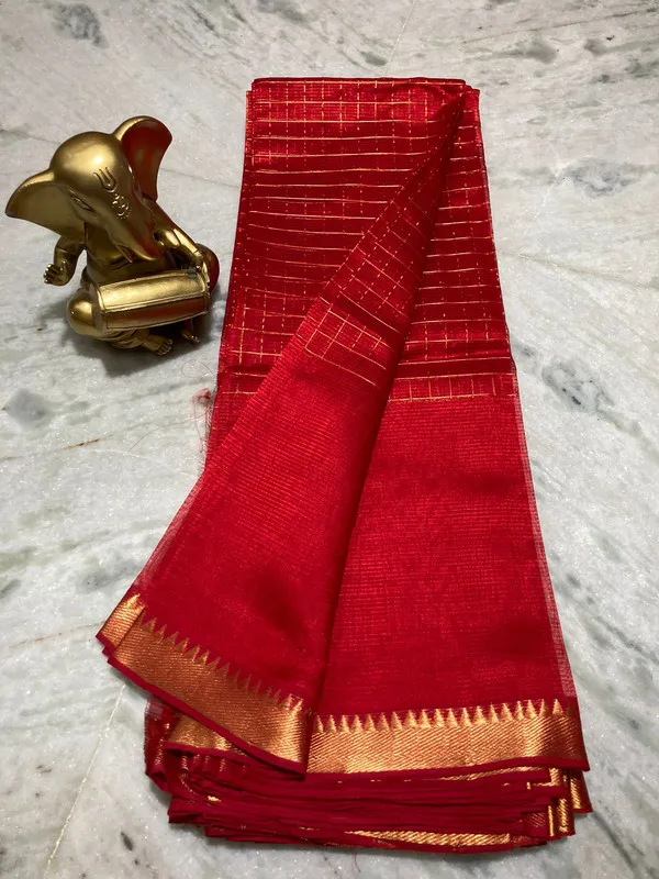 Bhagalpuri_Handloom_Cotton_Silk_Check_Half_Body_Saree_for_women's_(Fine_Red)