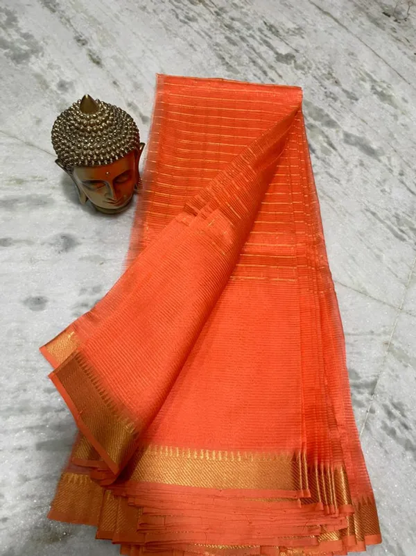 Bhagalpuri_Handloom_Cotton_Silk_Check_Half_Body_Saree_for_women's_(Flamingo_Orange)