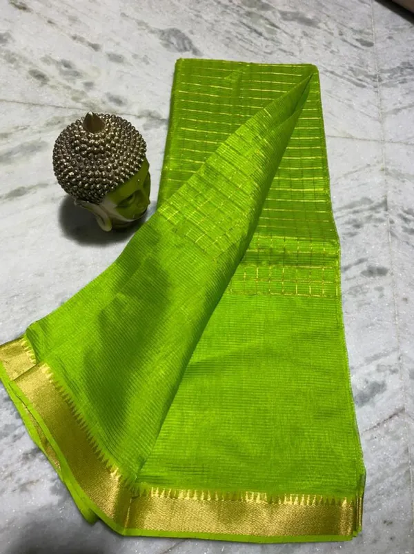 Bhagalpuri_Handloom_Cotton_Silk_Check_Half_Body_Saree_for_women's_(Limade_Green)