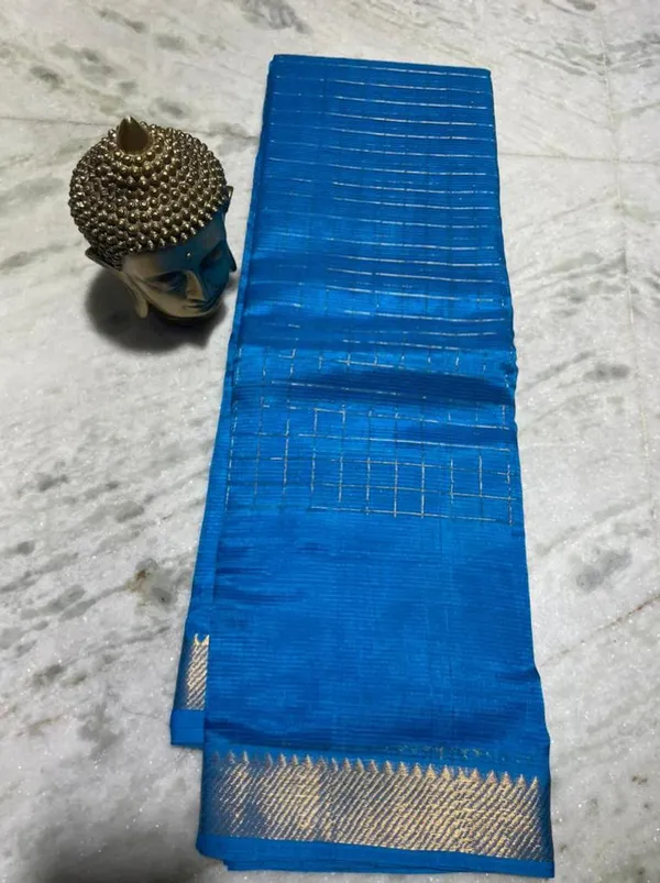 Bhagalpuri_Handloom_Cotton_Silk_Check_Half_Body_Saree_for_women's_(Neon_Blue)