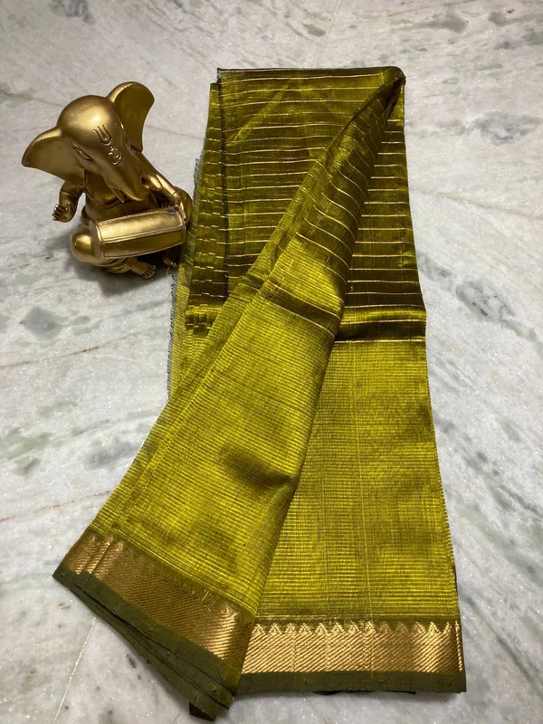 Bhagalpuri_Handloom_Cotton_Silk_Check_Half_Body_Saree_for_women's_(Olive_Green)