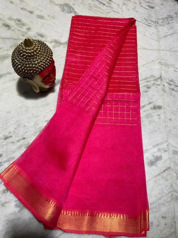 Bhagalpuri_Handloom_Cotton_Silk_Check_Half_Body_Saree_for_women's_(Razzmatazz_Pink)