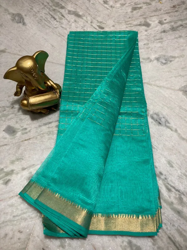 Bhagalpuri_Handloom_Cotton_Silk_Check_Half_Body_Saree_for_women's_(Turquoise)