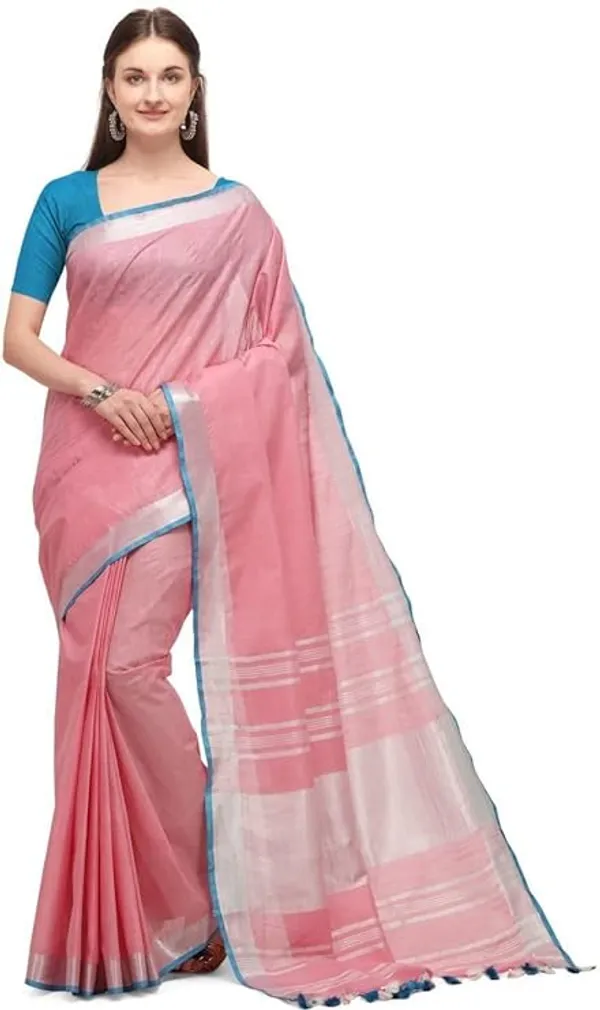 Handloom_Linen_Cotton_Blend_Contrast_Bhagalpuri_Saree_for_Women_(Blush_Pink-Cyan)