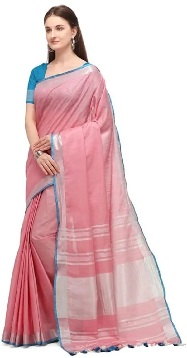 Handloom_Linen_Cotton_Blend_Contrast_Bhagalpuri_Saree_for_Women_(Blush_Pink-Cyan)