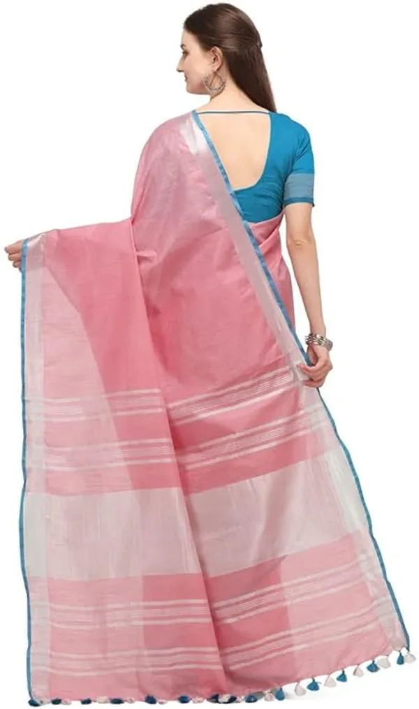 Handloom_Linen_Cotton_Blend_Contrast_Bhagalpuri_Saree_for_Women_(Blush_Pink-Cyan)