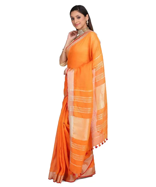 Handloom_Linen_Cotton_Blend_Contrast_Bhagalpuri_Saree_for_Women_(Flame_Orange-Red_)