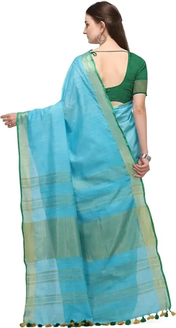 Linen_Cotton_Blend_Contrast_Handloom_Bhagalpuri_Saree_for_Women_(Gold-Cyan-Dark_Green)