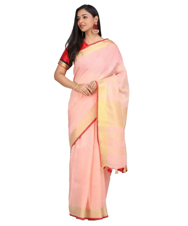 Linen_Cotton_Blend_Contrast_Handloom_Bhagalpuri_Saree_for_Women_(Gold-Ecru_Pink-Red)