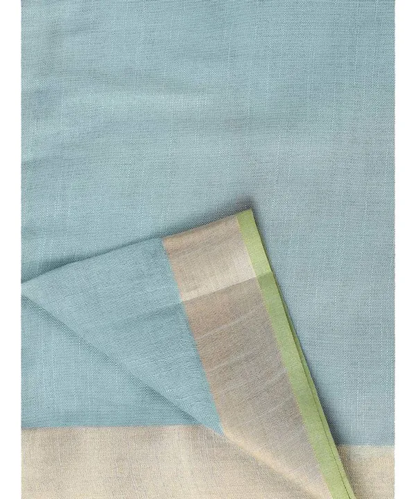 Linen_Cotton_Blend_Contrast_Handloom_Bhagalpuri_Saree_(Gold-Mint_Cyan-Parrot_Green)