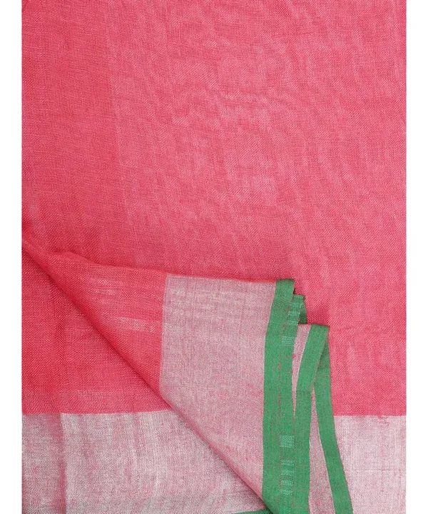 Linen_Cotton_Blend_Contrast_Handloom_Bhagalpuri_Saree_(Hot_Pink-Green)