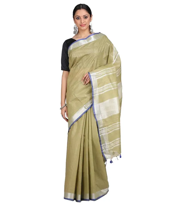 Linen_Cotton_Blend_Contrast_Handloom_Bhagalpuri_Saree_Greenish_Brown-Blue)