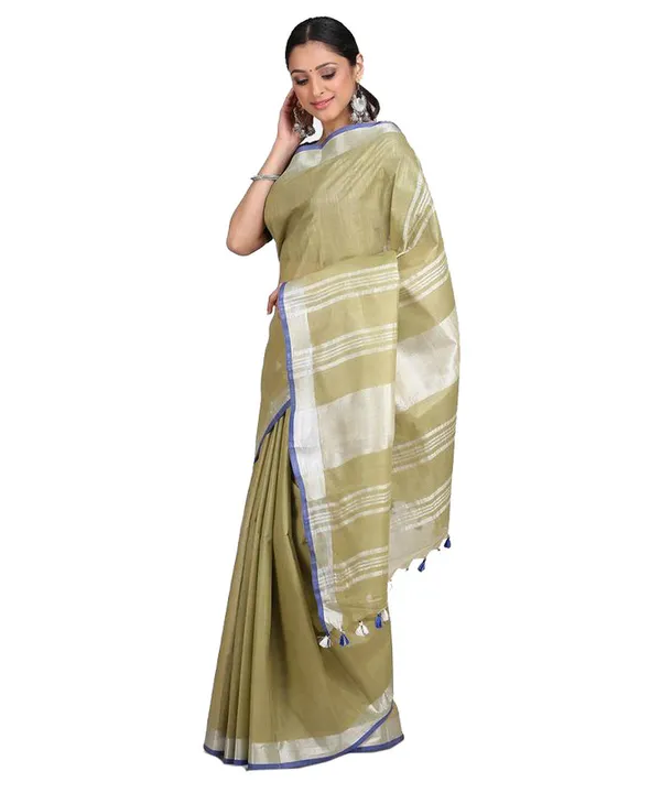 Linen_Cotton_Blend_Contrast_Handloom_Bhagalpuri_Saree_Greenish_Brown-Blue)