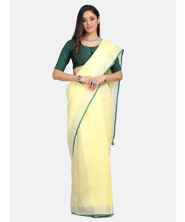 Linen_Cotton_Blend_Contrast_Handloom_Bhagalpuri_Saree_(Lime_Yellow-Green)