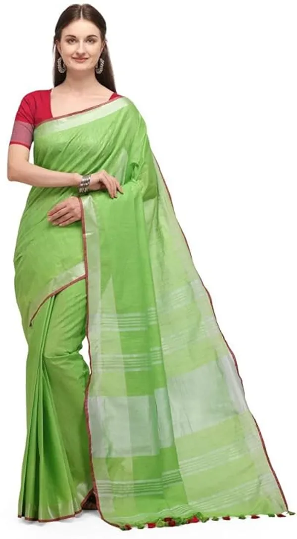 Linen_Cotton_Blend_Contrast_Handloom_Bhagalpuri_Saree_(Parrot_Green-Pink)