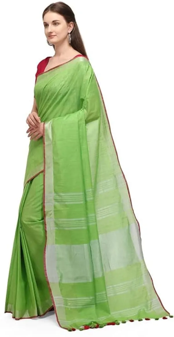 Linen_Cotton_Blend_Contrast_Handloom_Bhagalpuri_Saree_(Parrot_Green-Pink)