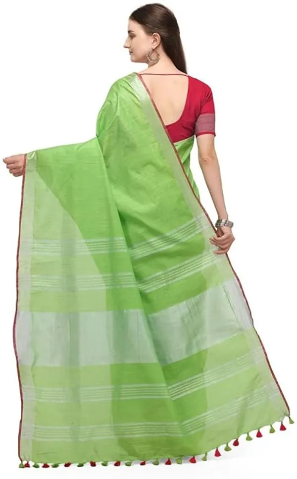 Linen_Cotton_Blend_Contrast_Handloom_Bhagalpuri_Saree_(Parrot_Green-Pink)