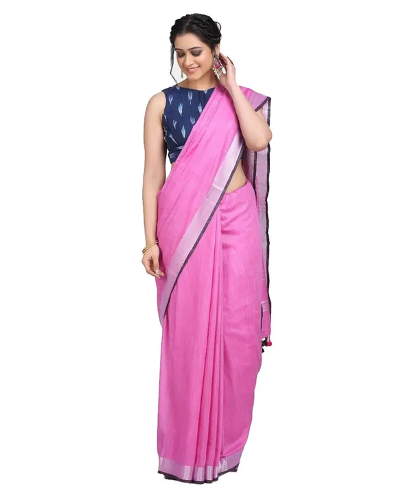Linen_Cotton_Blend_Contrast_Handloom_Bhagalpuri_Saree_(Persian_Pink-Black)