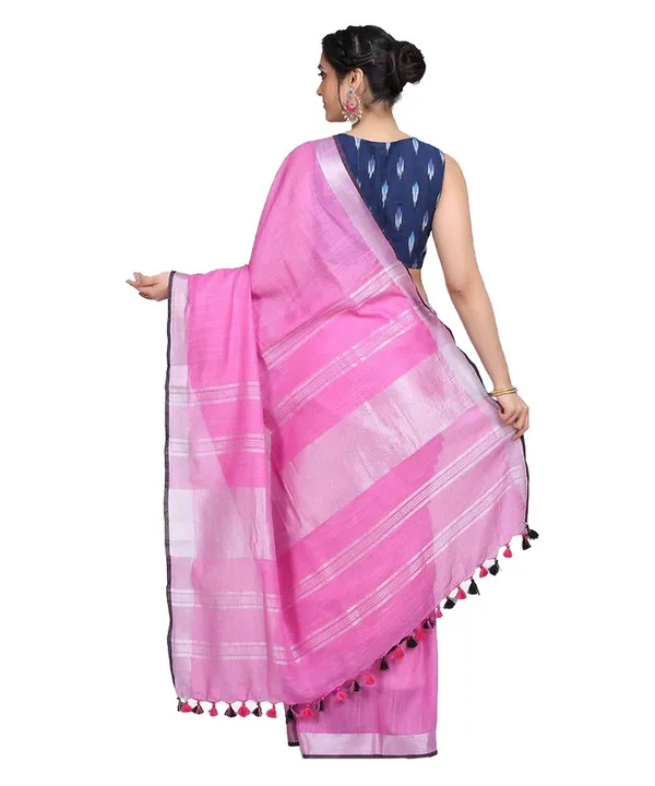 Linen_Cotton_Blend_Contrast_Handloom_Bhagalpuri_Saree_(Persian_Pink-Black)