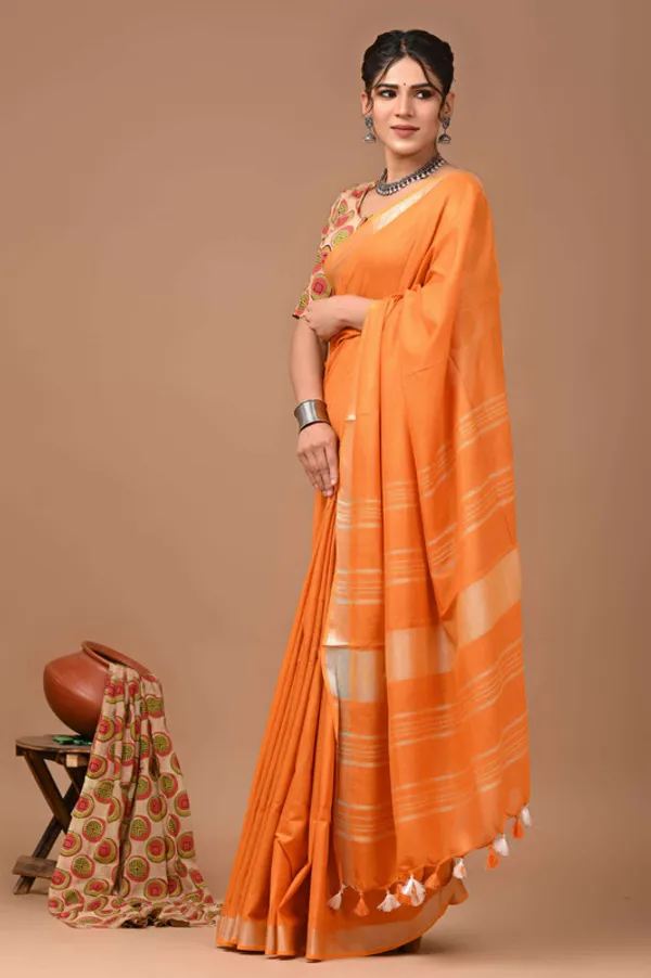 Linen_Cotton_Blend_Handloom_Bhagalpuri_Saree_with_Zari_Border_(12790_Jaffy_Orange)