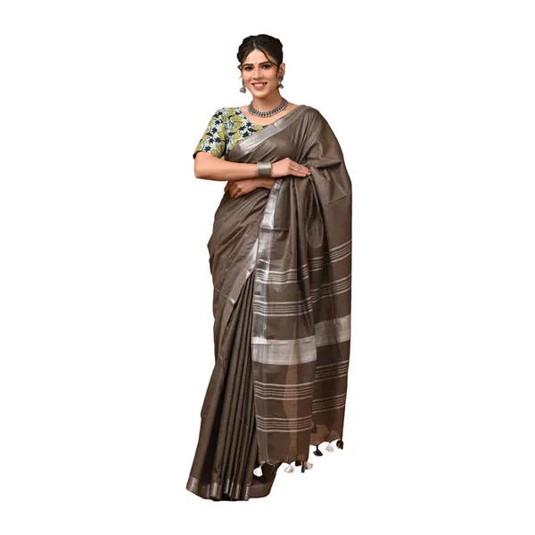 Linen_Cotton_Blend_Handloom_Bhagalpuri_Saree_with_Zari_Border_(12791_Kabiye_Brown)