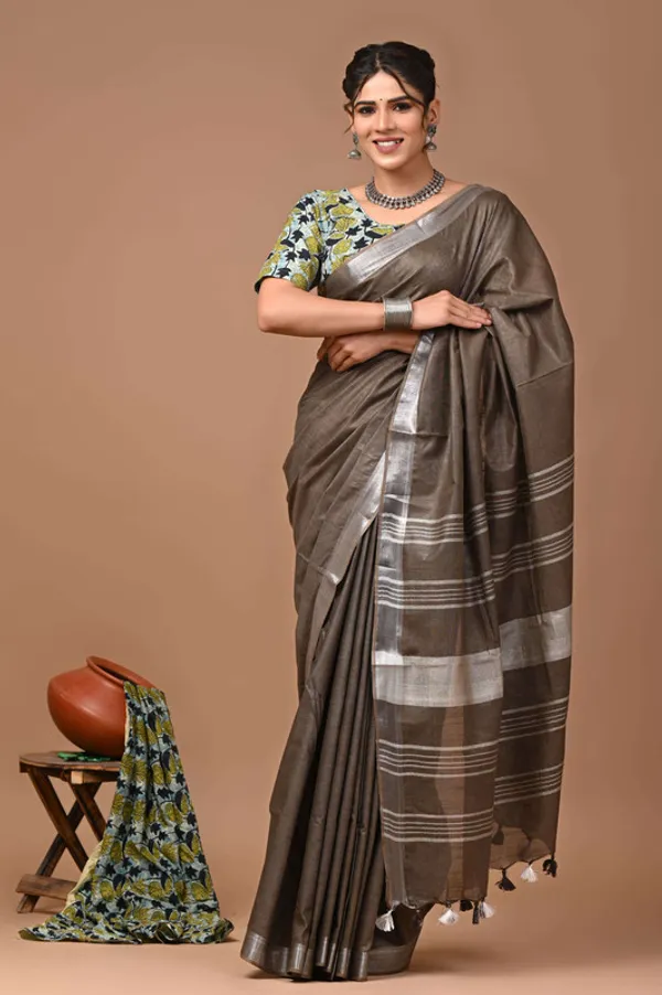 Linen_Cotton_Blend_Handloom_Bhagalpuri_Saree_with_Zari_Border_(12791_Kabiye_Brown)