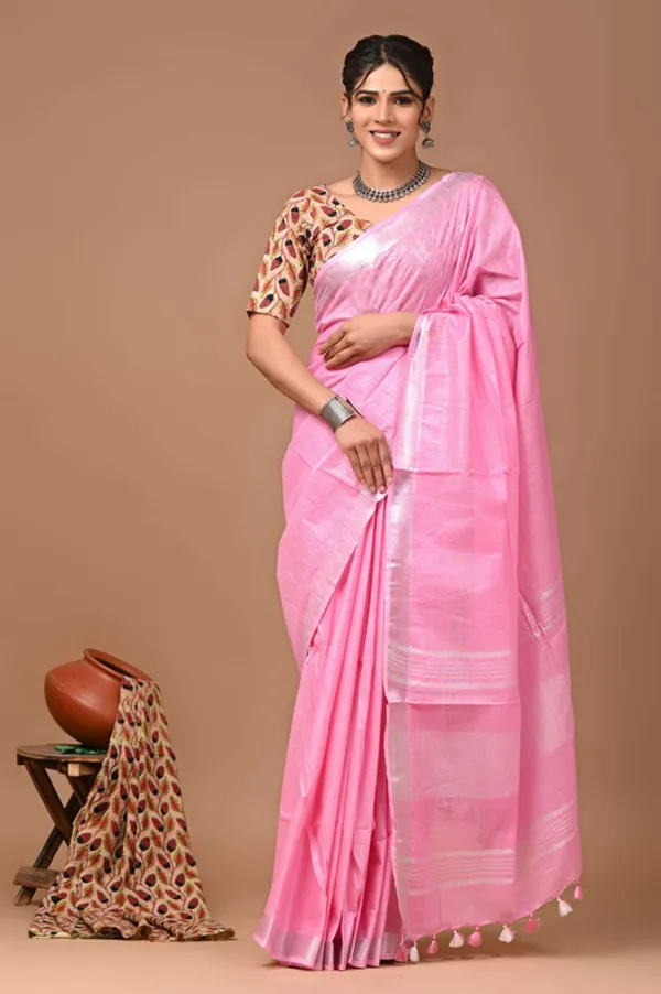 Linen_Cotton_Blend_Handloom_Bhagalpuri_Saree_with_Zari_Border_(12793._Light_Pink)
