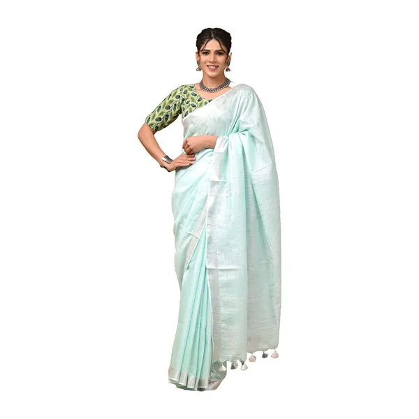 Linen_Cotton_Blend_Handloom_Bhagalpuri_Saree_with_Zari_Border_(12795_Mint_Turquoise)
