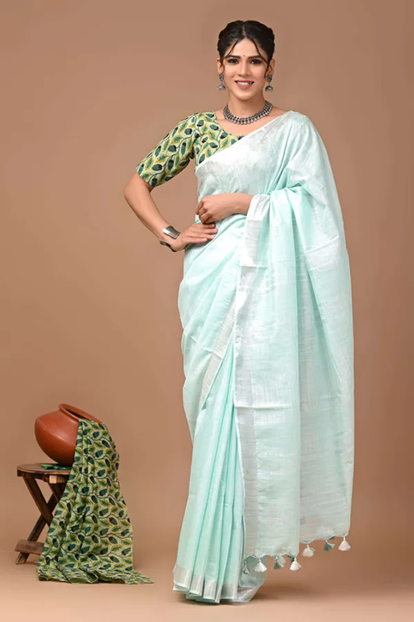 Linen_Cotton_Blend_Handloom_Bhagalpuri_Saree_with_Zari_Border_(12795_Mint_Turquoise)