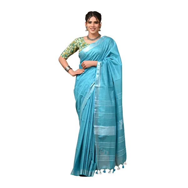 Linen_Cotton_Blend_Handloom_Bhagalpuri_Saree_with_Zari_Border_(12797_Peloruese_Cyan_)