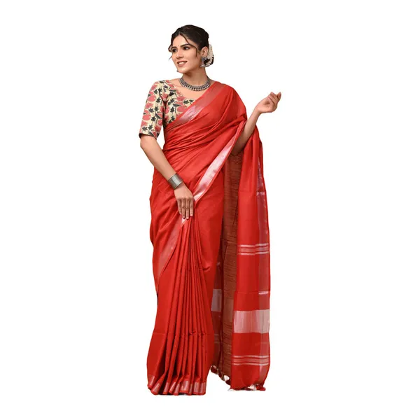 Linen_Cotton_Blend_Handloom_Bhagalpuri_Saree_with_Zari_Border_(12798_Red)