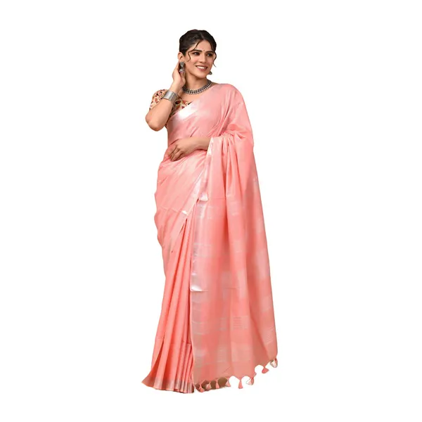 Linen_Cotton_Blend_Handloom_Bhagalpuri_Saree_with_Zari_Border_(12799_Salmon_Pink)