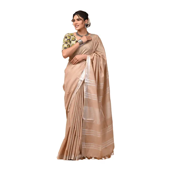 Linen_Cotton_Blend_Handloom_Bhagalpuri_Saree_with_Zari_Border_(12801_Tan_Brown)